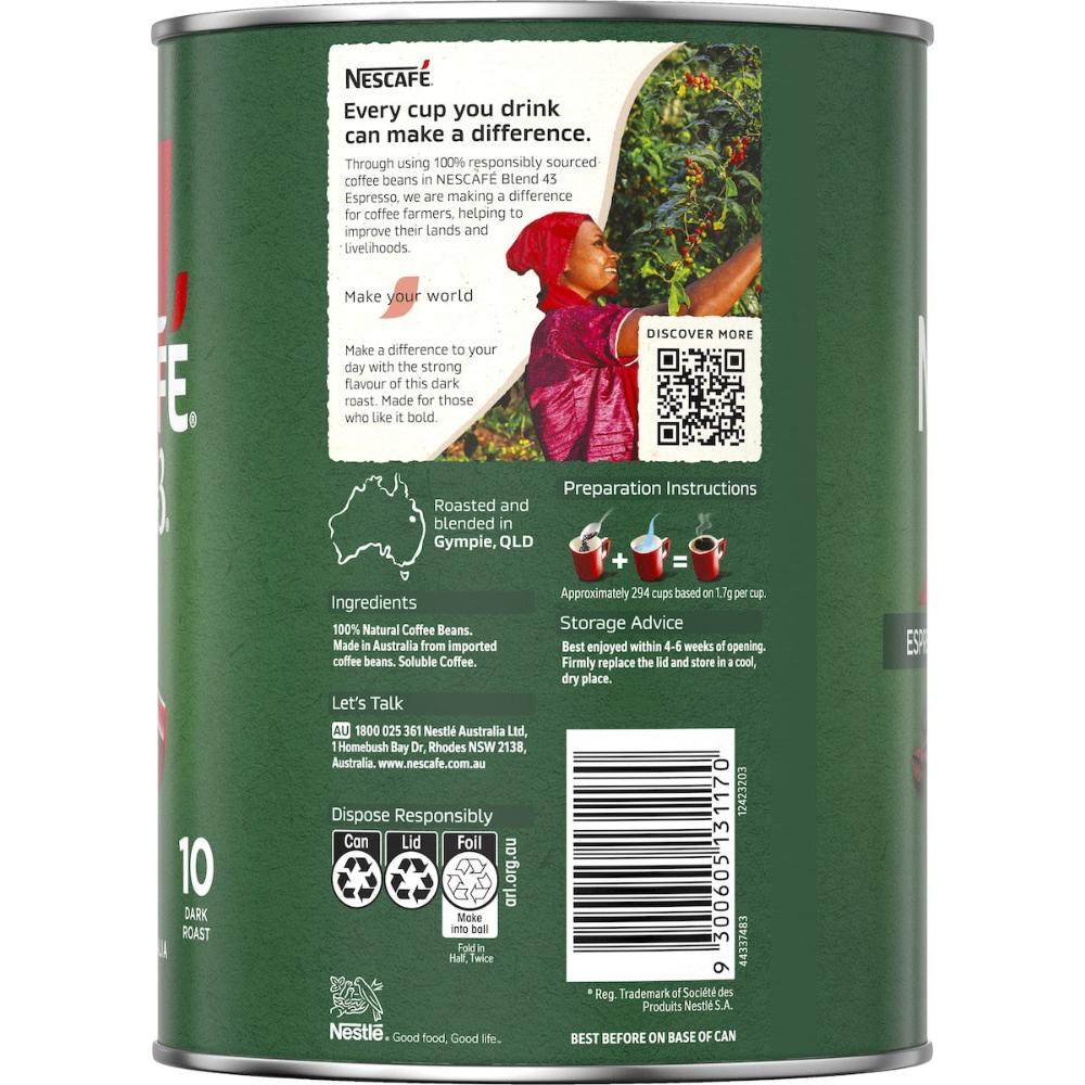 3 x Nescafe Blend 43 Espresso Instant Coffee 500g