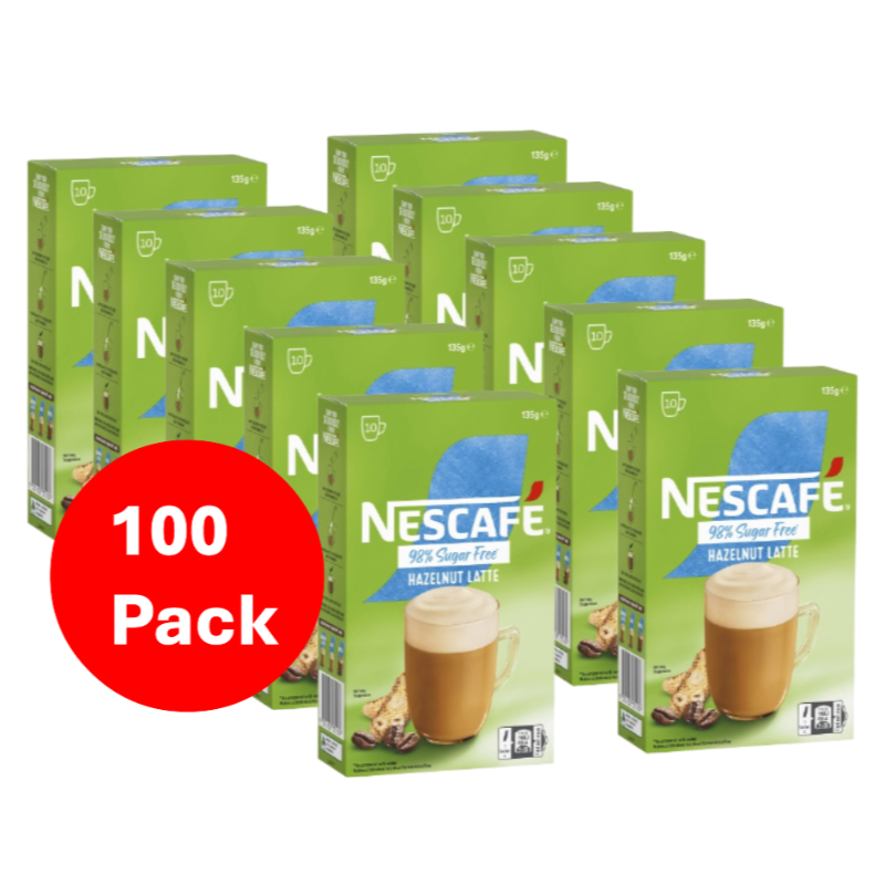 Nescafe 98% Sugar Free Hazelnut Latte Coffee Sachets 100 Pack