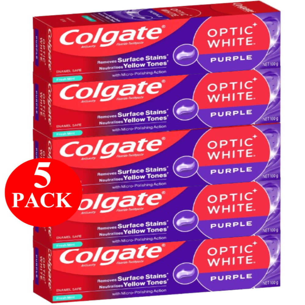 5 x Colgate Purple Teeth Whitening Toothpaste Optic White 100g
