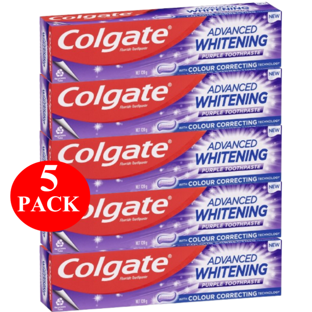 5 x Colgate Whitening Toothpaste Advanced Whitening Purple 120g