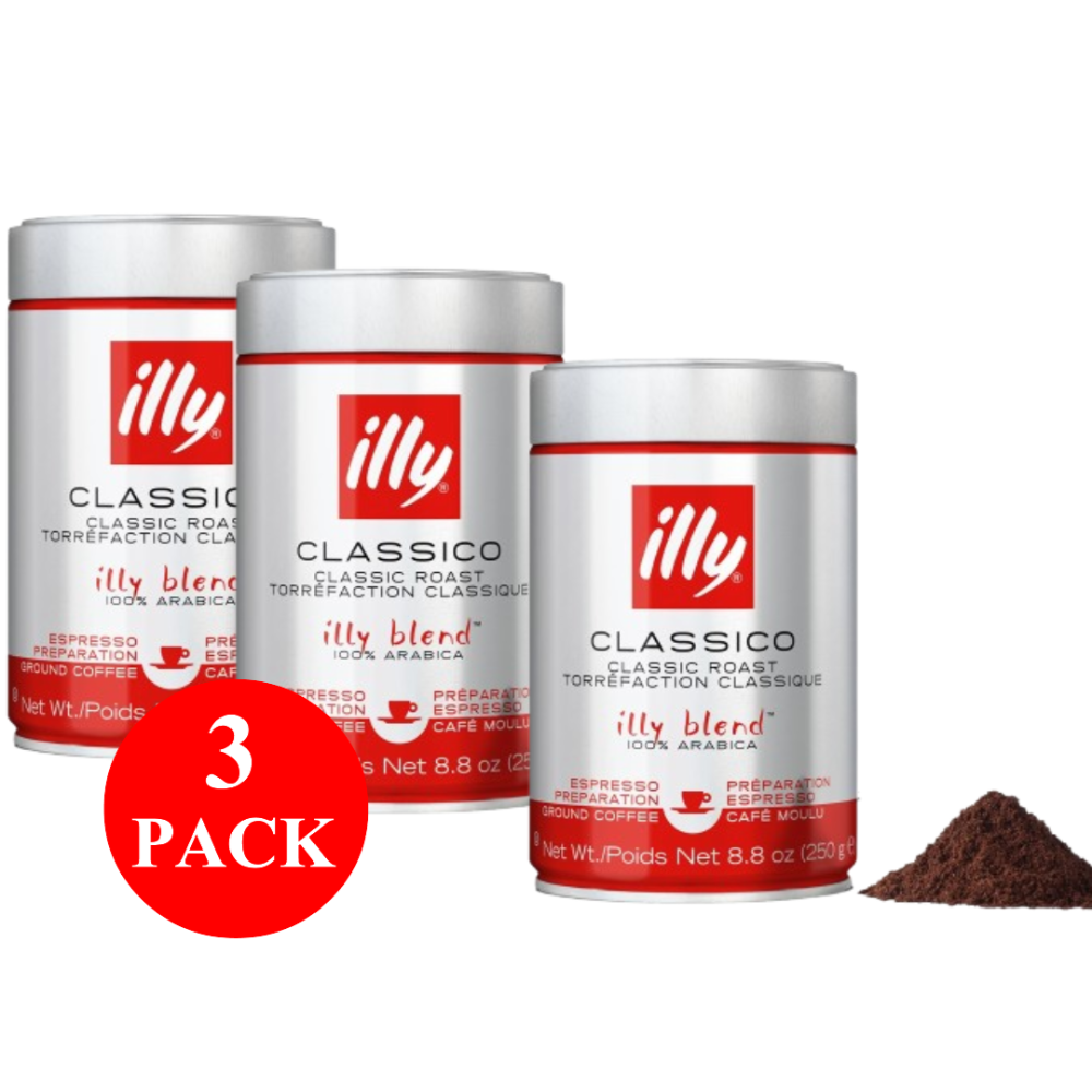 3 x illy Classico Espresso Ground Coffee 250g