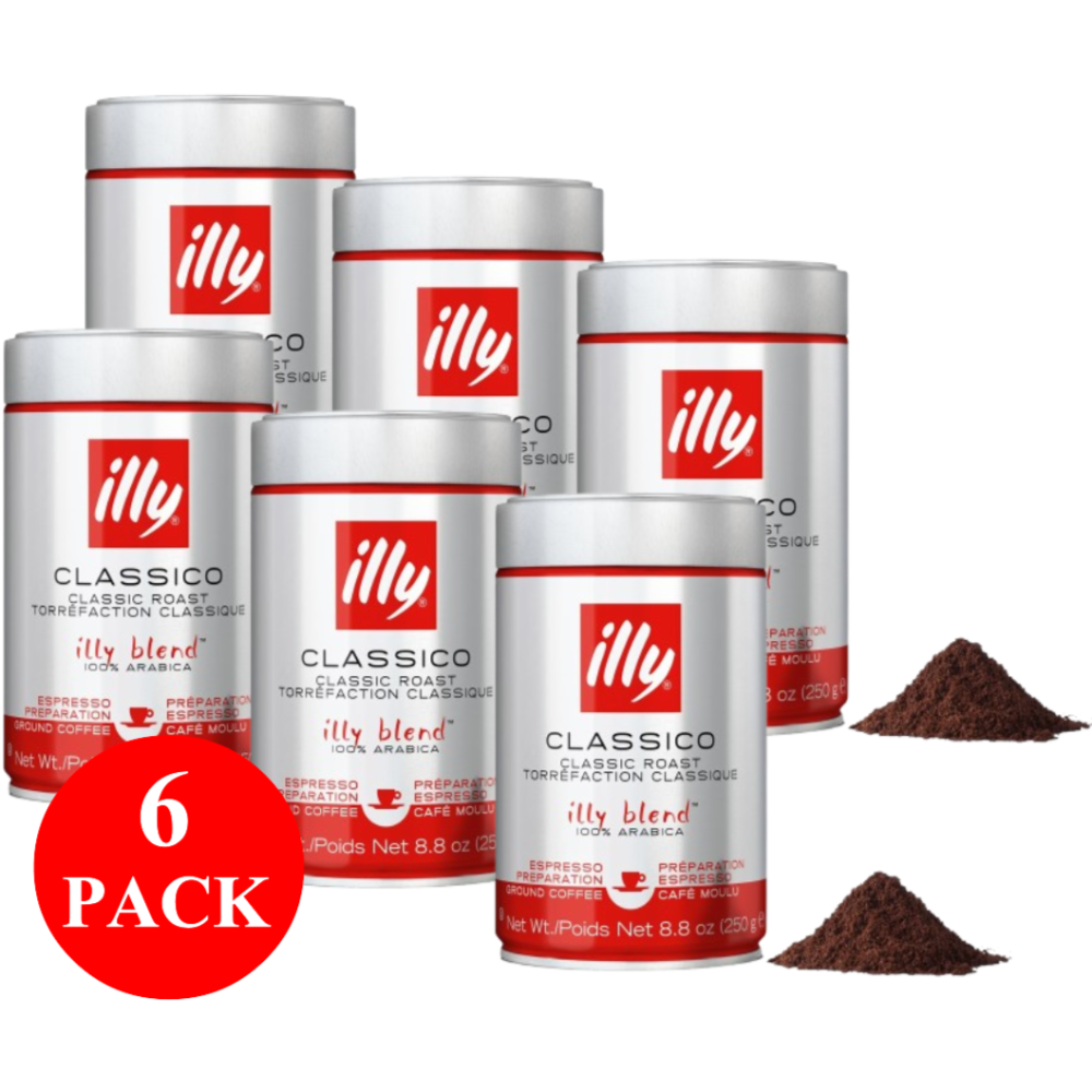 6 x illy Classico Espresso Ground Coffee 250g