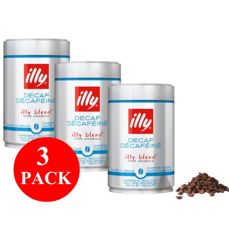 3 x illy Decaf Coffee Beans 250g