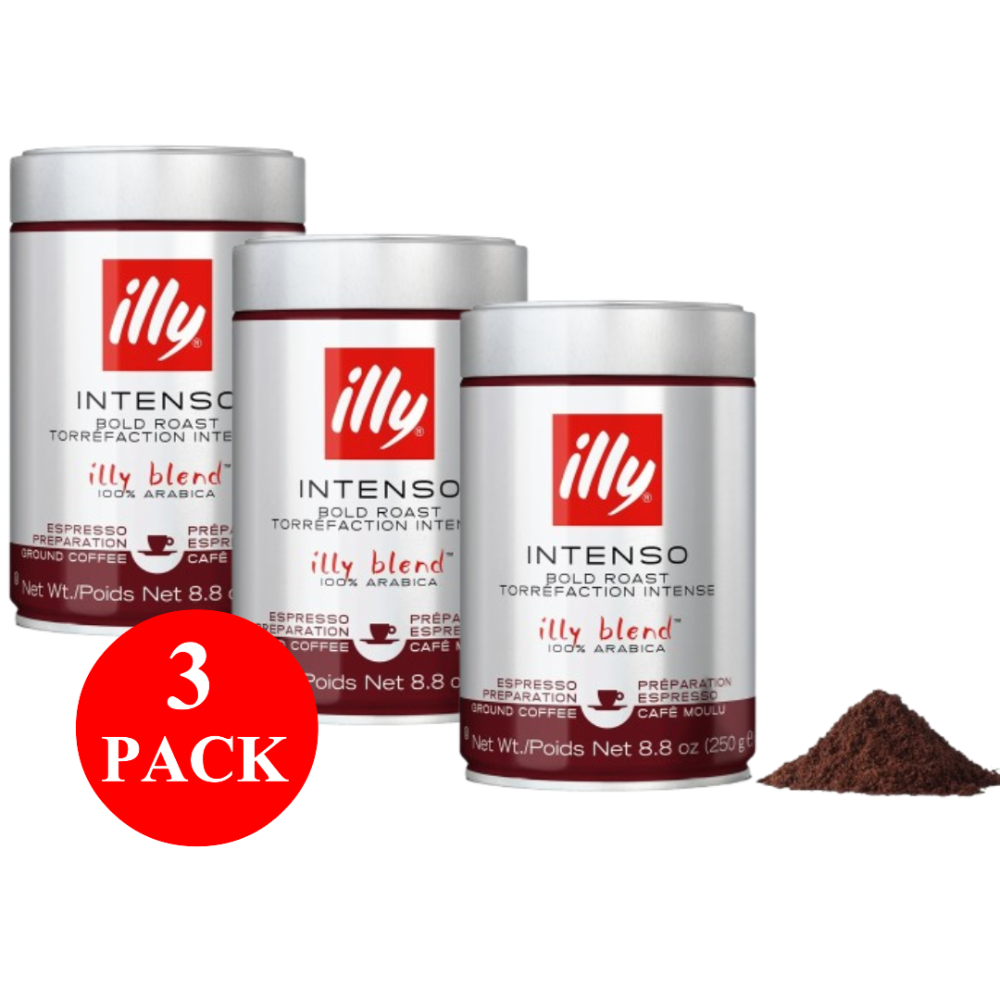3 x illy Intenso Espresso Ground Coffee 250g