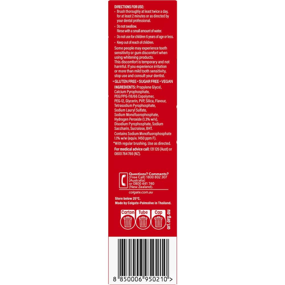5 x Colgate Teeth Whitening Toothpaste Optic White Enamel Care 100g