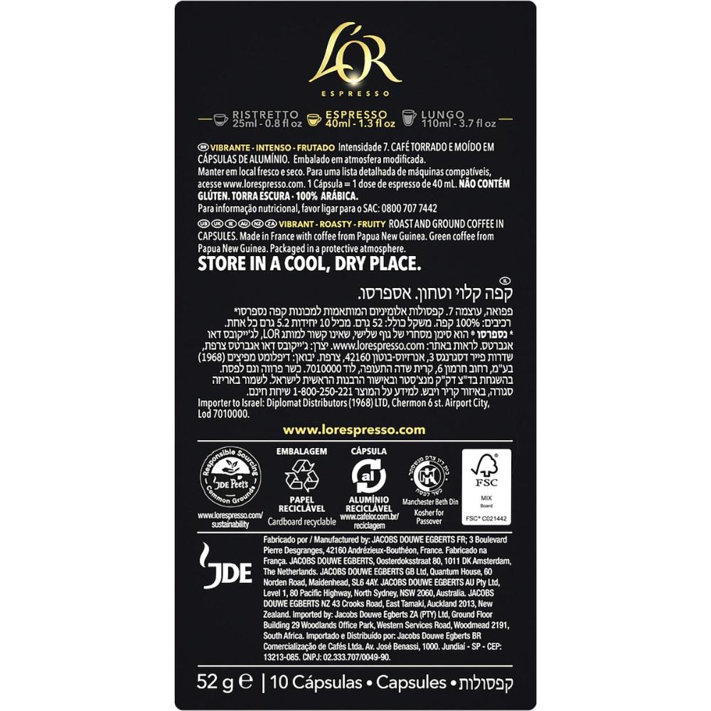 L'or Espresso Papua New Guinea Intensity 7 Coffee Capsules 50 Pack