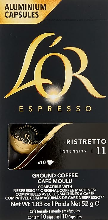 L'OR Espresso Coffee Ristretto Coffee - Intensity 11 - 100 Aluminium Capsules Compatible with Nespresso Machines (10x10 Pods Pack)
