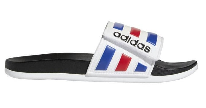 Adidas Men's Adilette Comfort Adjustable Slides - White/Royal Blue/Scarlett