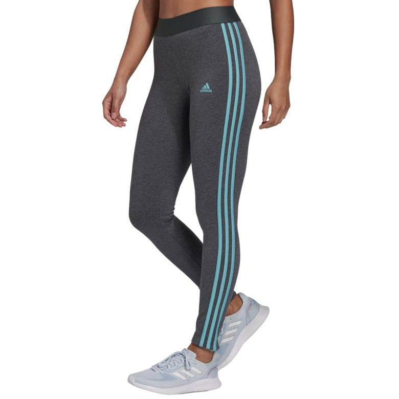 Adidas Women's 3 Stripes Leggings - Dark Grey Heather/Mint Ton