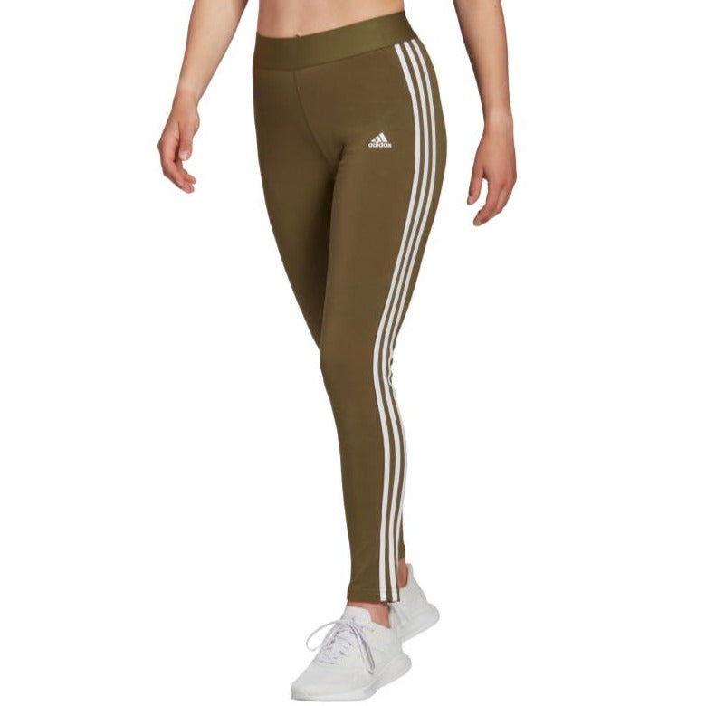 Adidas Women's 3 Stripes Leggings - Focus Olive/White