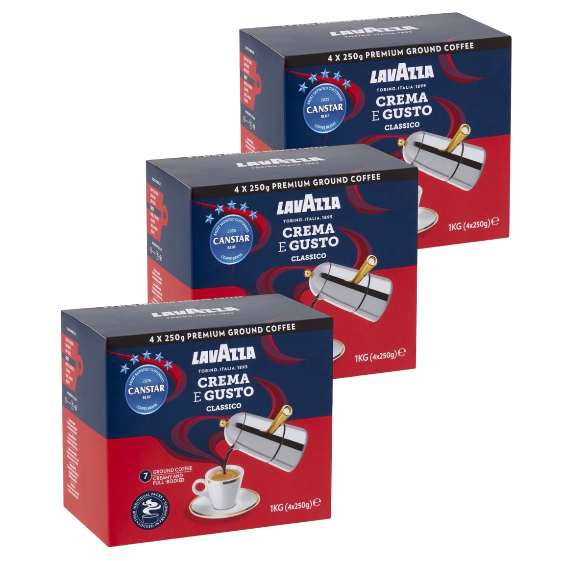 3x Lavazza Crema E Gusto Ground Coffee 1kg (3kg Total)