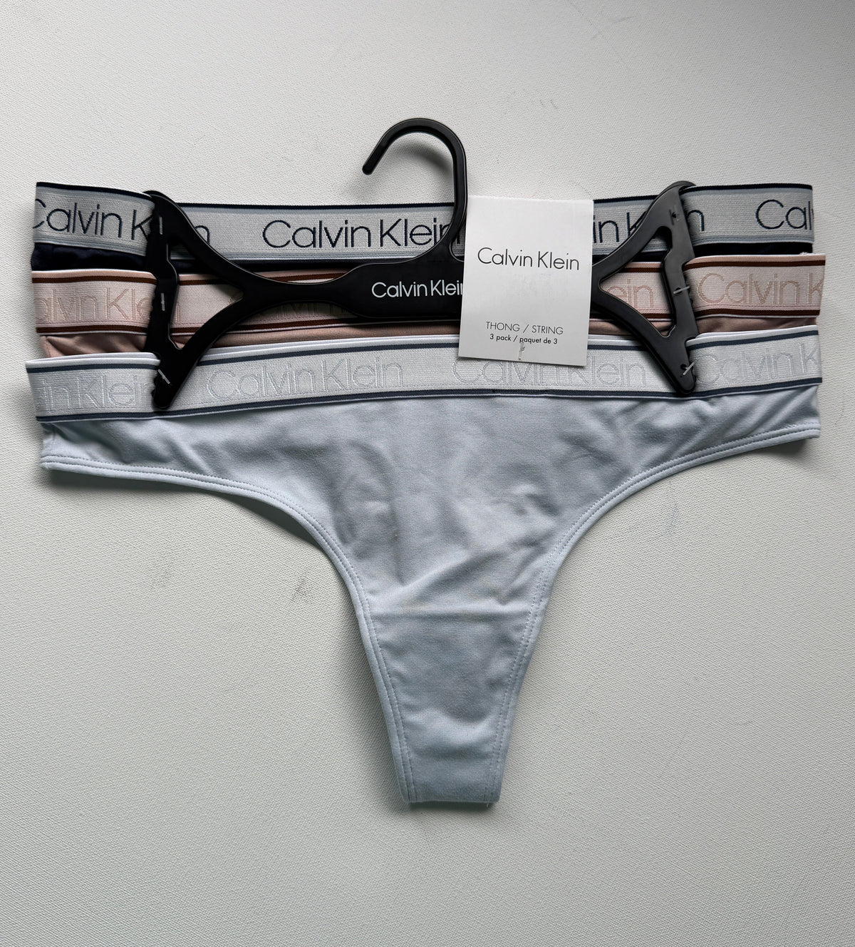 Calvin Klein Women's Thong Style Underwear 3 Pack - Navy/Tan/Blue