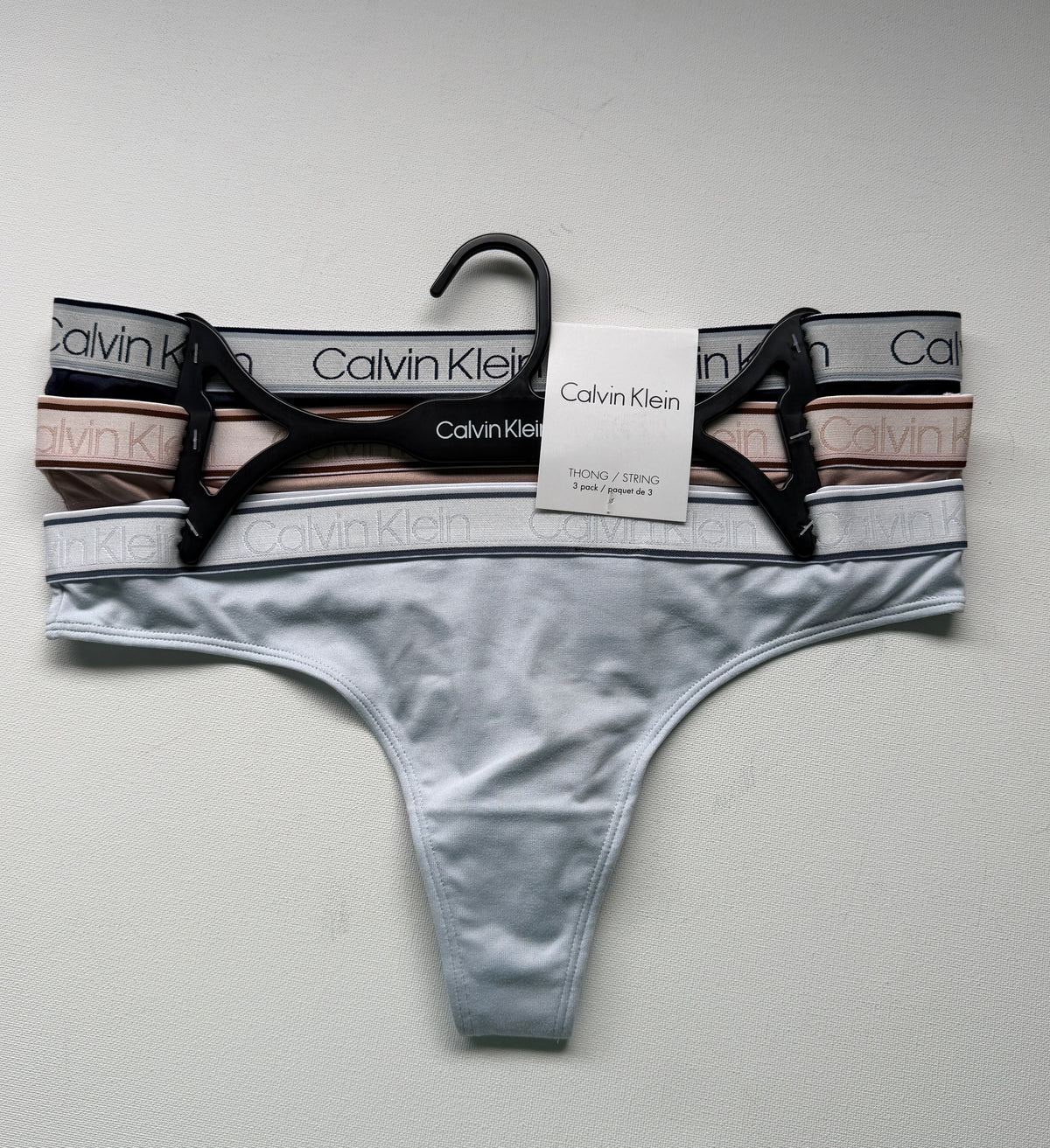 Calvin Klein Women's Thong Style Underwear 3 Pack - Navy/Tan/Blue