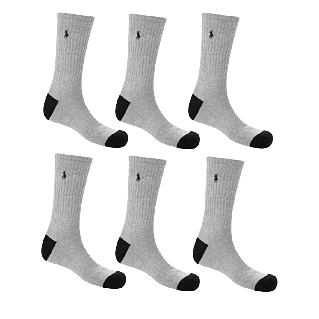 Polo Ralph Lauren Mens Classic Cotton Sport Crew Socks 6-Pack, Size US 10-13 - Grey