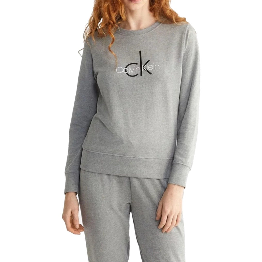 Calvin Klein Womens Logo Lounge Refresh Long Sleeve Sweatshirt - Wolf Grey