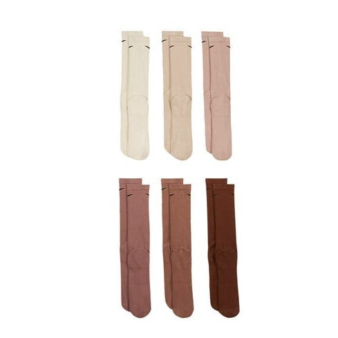 Nike Unisex 6 Pack Everyday Cushion Crew Socks - Pearl White Black/Bio Beige Black/Rose Whisper Black