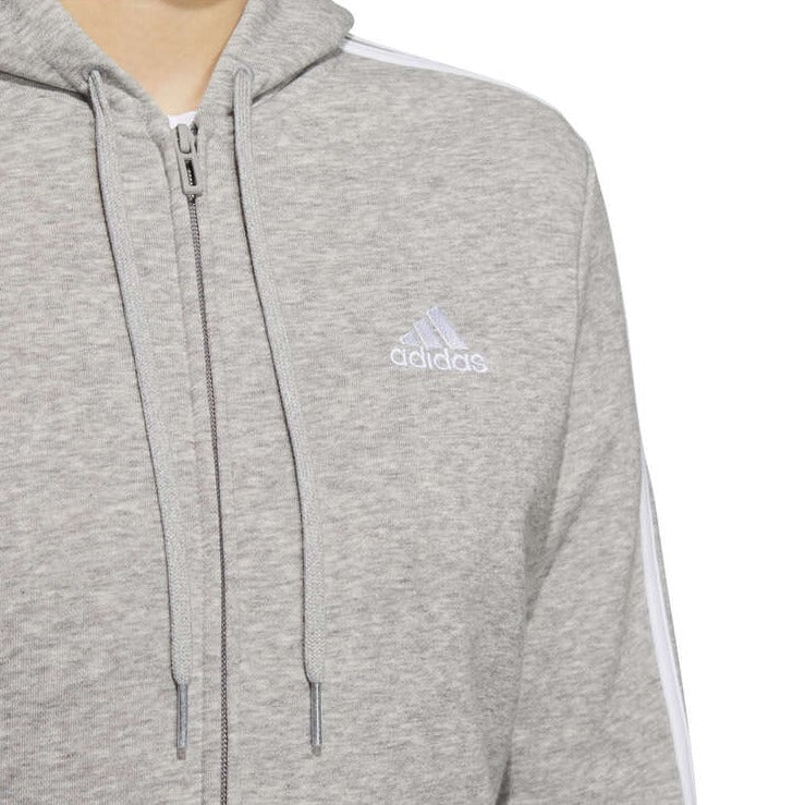 Adidas Women's Essentials Fleece 3-Stripes Full-Zip Hoodie - Medium Grey Heather/White