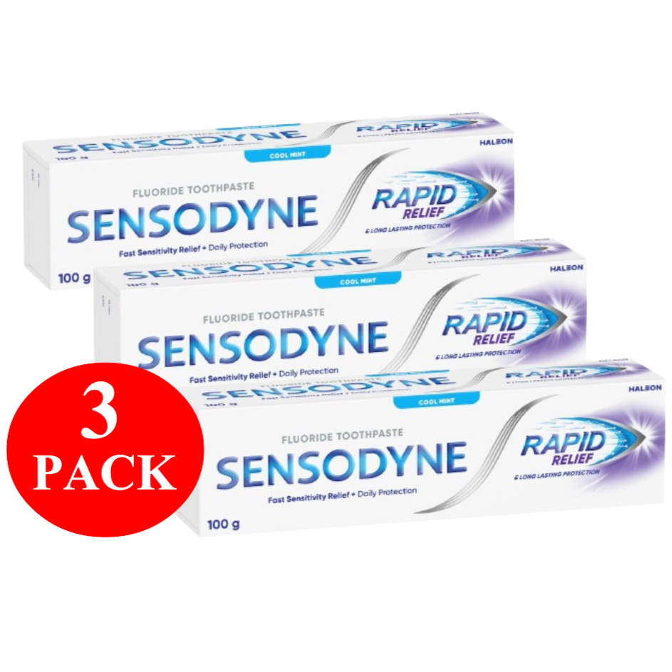3 x Sensodyne Rapid Relief Sensitive Toothpaste Cool Mint 100g