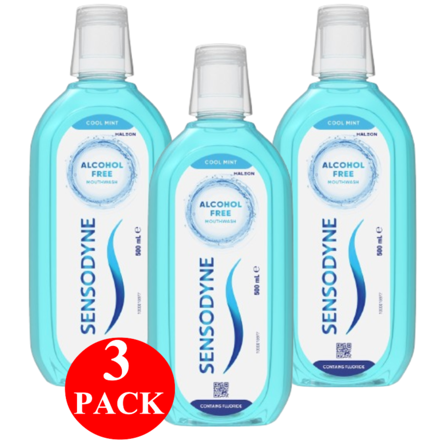3 x Sensodyne Cool Mint Gentle Mouthwash For Sensitive Mouths 500ml