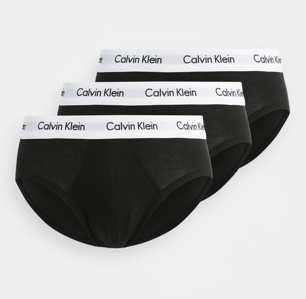 Calvin Klein Men's Underwear Cotton Stretch Hip Brief 3 Pack - Black/Whiteband