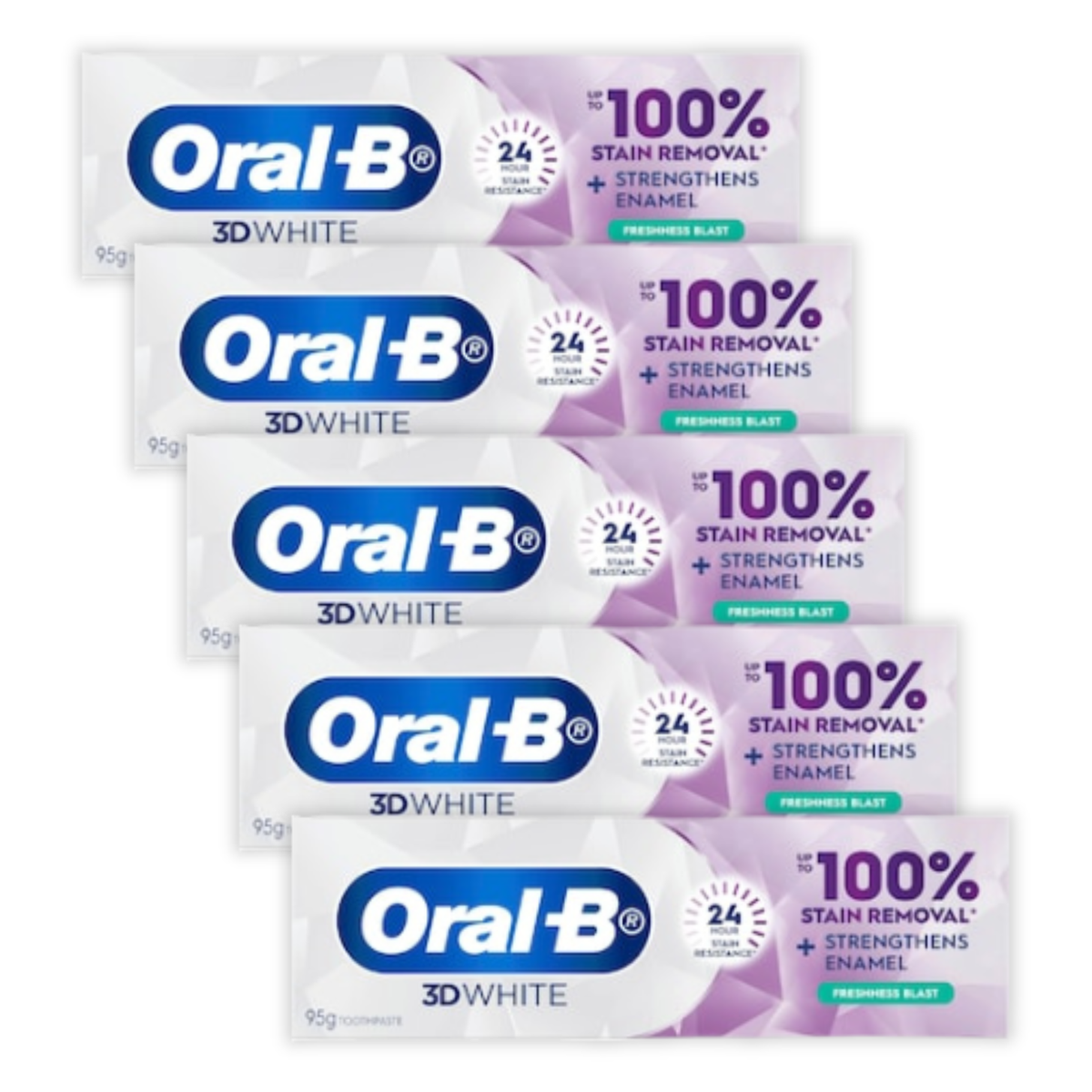 5 x Oral-B 3D White Lasting White Fresh Blast Whitening Toothpaste 95g
