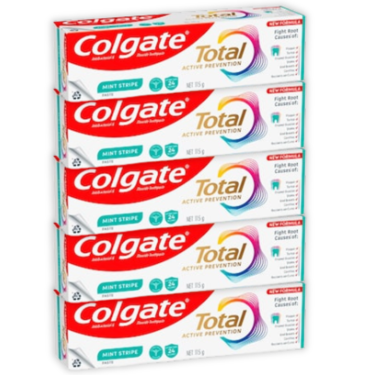 5 x Colgate Total Active Prevention Mint Stripe Toothpaste 115g