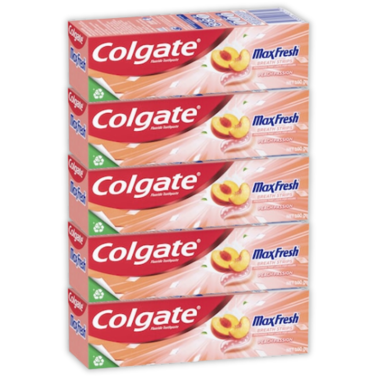 5 x Colgate Max Fresh Toothpaste With Mini Breath Mints Peach Passion 100g