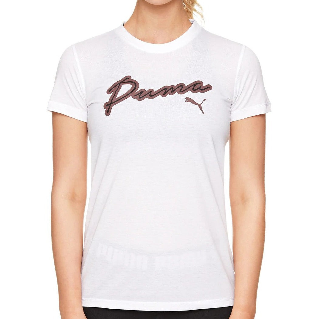 Puma Women's Script Short Sleeve Tee / T-Shirt / Tshirt - Puma White