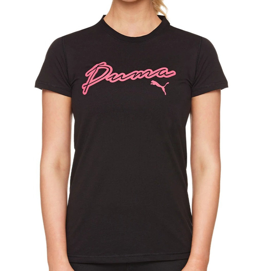 Puma Women's Script Short Sleeve Tee / T-Shirt / Tshirt - Puma Black