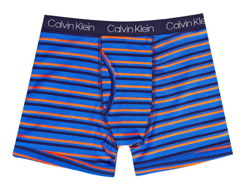Calvin Klein Boys' Cotton Stretch Boxer Briefs 3-Pack - Black Iris/Grey/Blue Pin Stripe