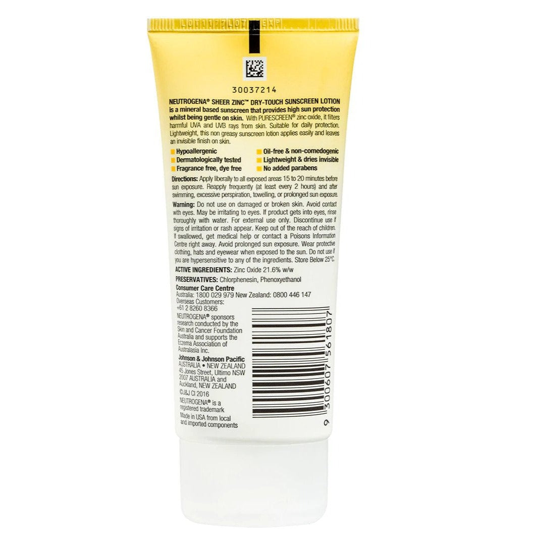Neutrogena Sheer Zinc Dry-Touch Sunscreen Lotion SPF50 88mL
