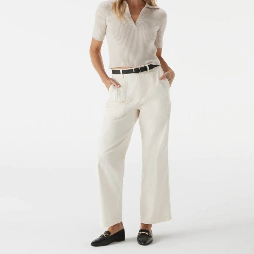 Calvin Klein Jeans Women's Ribbed Ballet Sleeve Polo Tee / T-Shirt / Tshirt - Birch