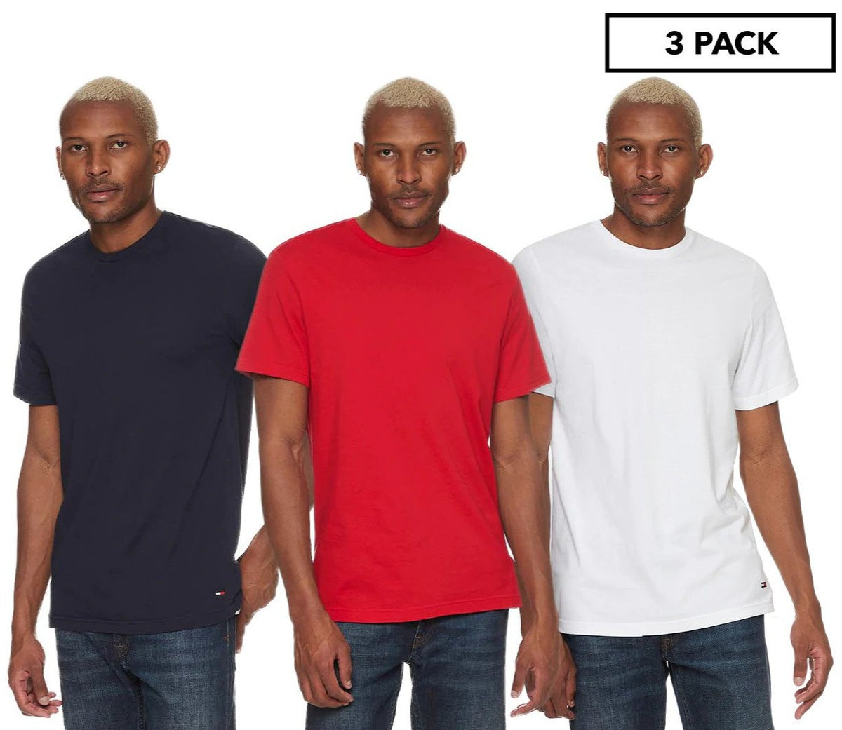 Tommy Hilfiger Men's Classic Crew Neck Tee / T-Shirt / Tshirt 3-Pack - Mahogany/White/Black