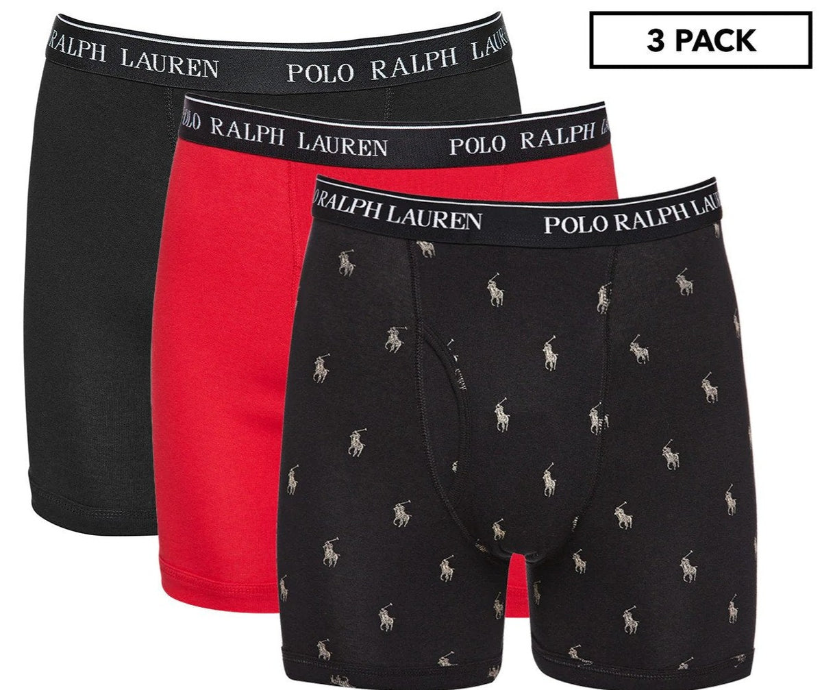 Polo Ralph Lauren Men's Classic Fit Boxer Briefs 3-Pack - Black/Red/Logo Print