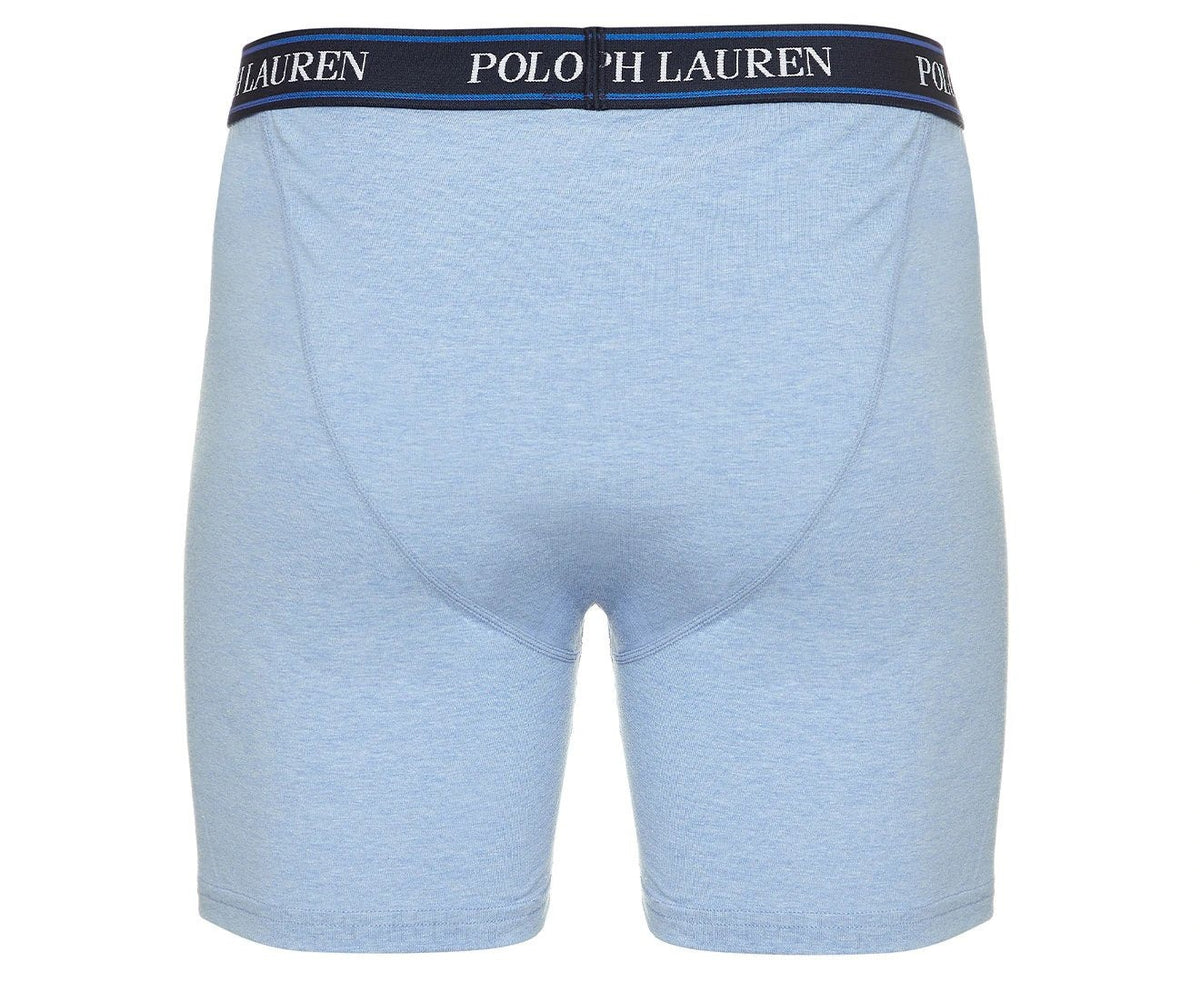 Polo Ralph Lauren Men's Stretch Classic Fit Boxer Briefs 3-Pack - Heather Blue/Monroe Blue/Navy Logo