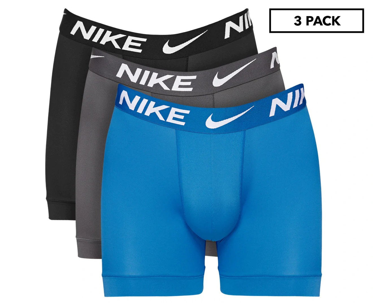 Nike Mens Dri-FIT Essential Micro Boxer Briefs 3-Pack - Black/Blue/Grey