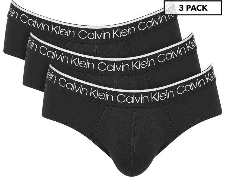 Calvin Klein Mens Cotton Stretch Hip Briefs 3-Pack - Black