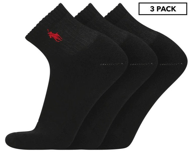 Polo Ralph Lauren Men's Size 10-13 Classic Cotton Sport 1/4 Socks 3-Pack - Black