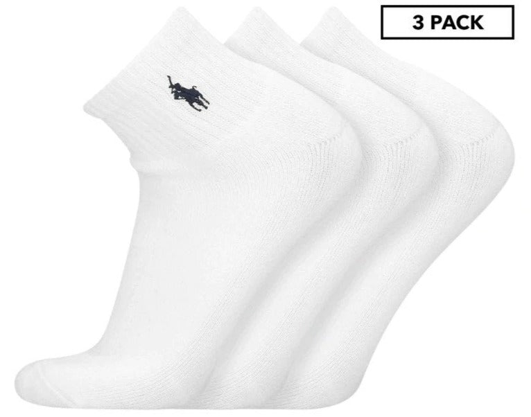 Polo Ralph Lauren Men's Size 10-13 Classic Cotton Sport 1/4 Socks 3-Pack - White