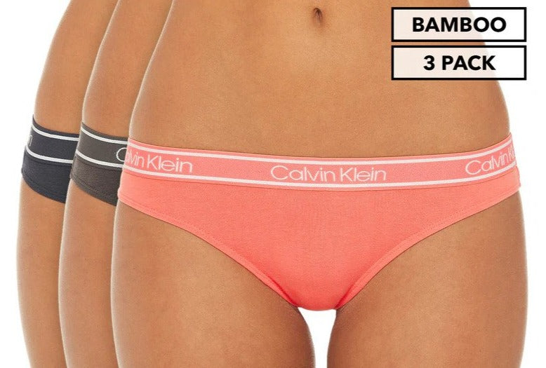 Calvin Klein Women's Bamboo Comfort Thong 3-Pack - Ash Grey/Navy/Tea Rose