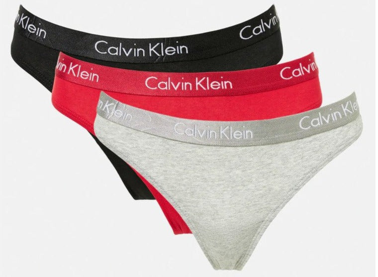 Calvin Klein Women's Motive Cotton Thong 3-Pack - Black/Grey Heather/Red
