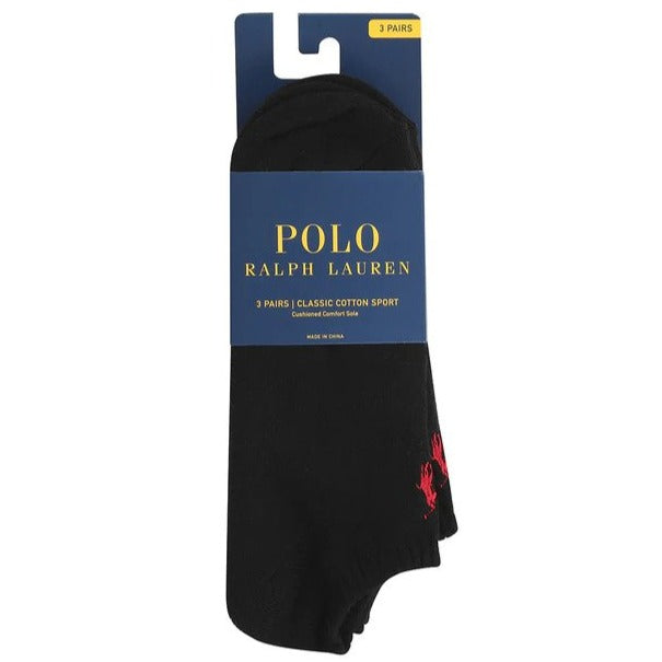 Polo Ralph Lauren Men's Size 10-13 Cotton Sport Low Cut Socks 3-Pack - Black