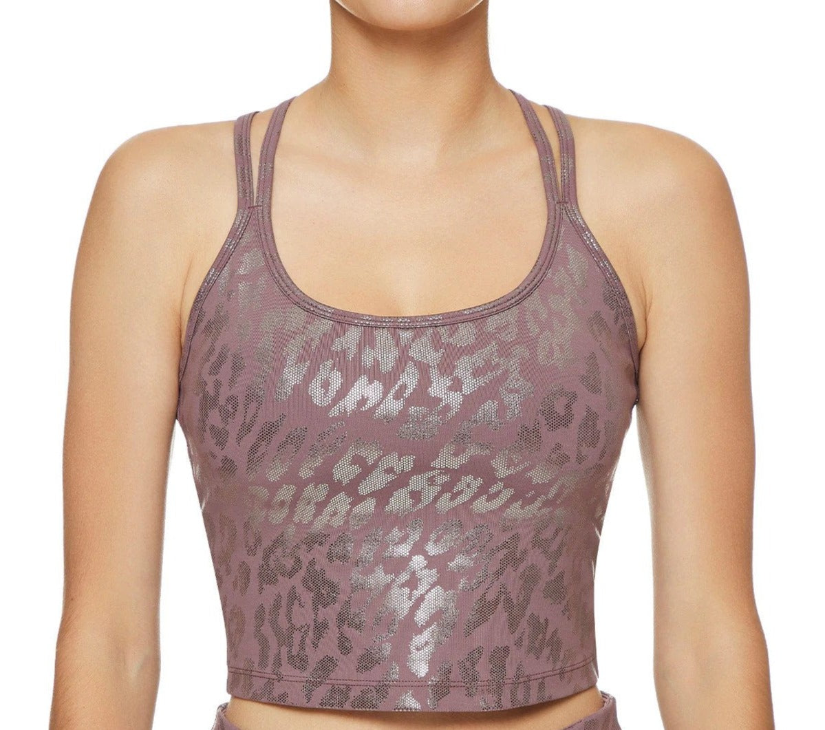 Calvin Klein Performance Women's Foil Print Strappy Back Sports Bra - Animal Blur Java