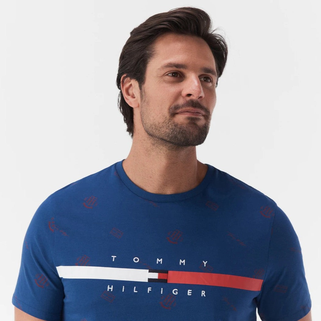 Tommy Hilfiger Men's Fashion Flag Stripe Tee / T-Shirt / Tshirt - Midnight Blue