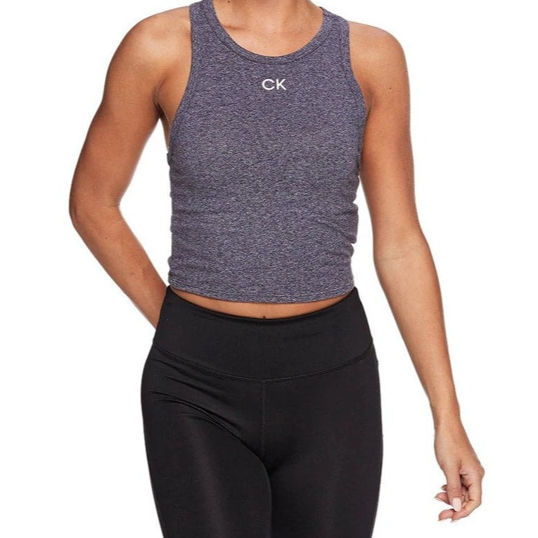 Calvin Klein Performance Women's Logo Fitted Racerback Crop Top - Black Heather