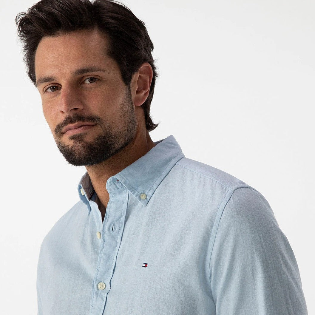 Tommy Hilfiger Men's Pigment Dyed Linen Regular Fit Shirt - Breezy Blue
