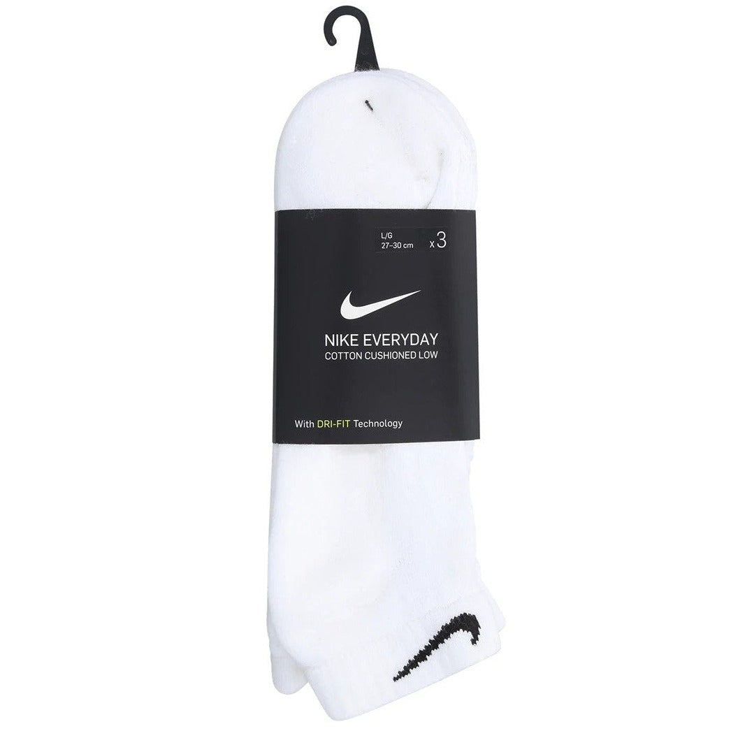 Nike Unisex Everyday Cotton Cushioned Low Socks 3-Pack - White