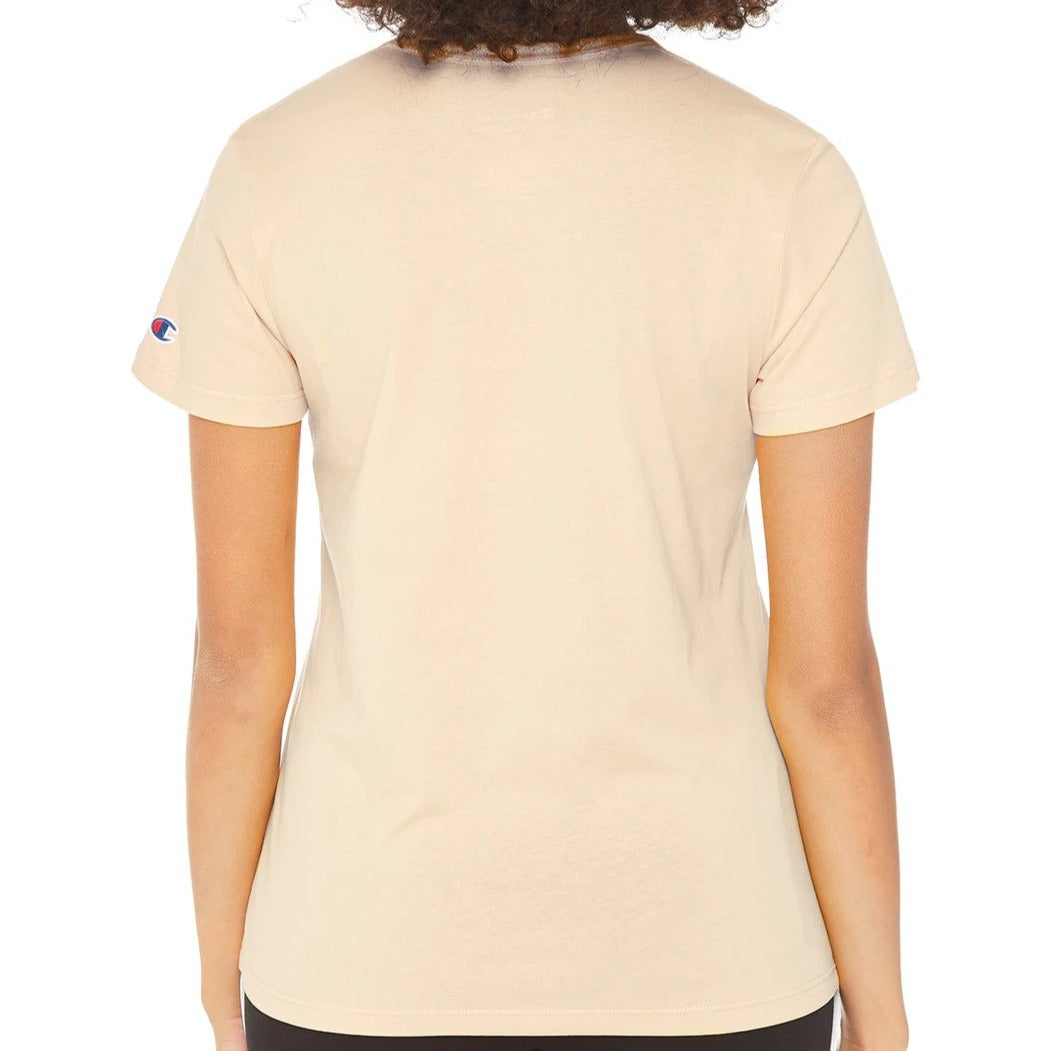 Champion Women's Short Sleeve Script Tee / T-Shirt / Tshirt - Still Beige