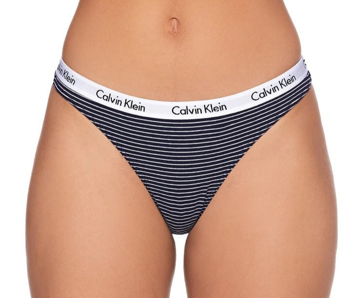 Calvin Klein Women's Carousel Thongs / Strings 3-Pack - Shoreline/Palest Blue/Stripe