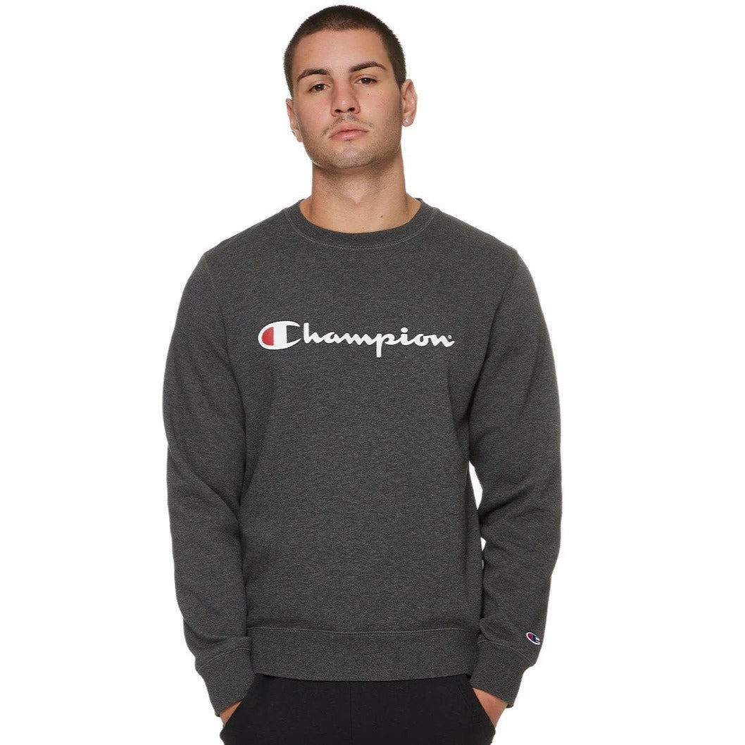 Champion Men's Script Crew Sweatshirt - Granite Heather